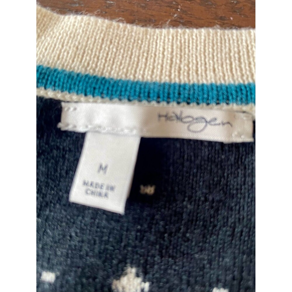 Halogen Cream Wool Cardigan with Black Geometric Pattern & Blue Trim - Picture 9 of 10